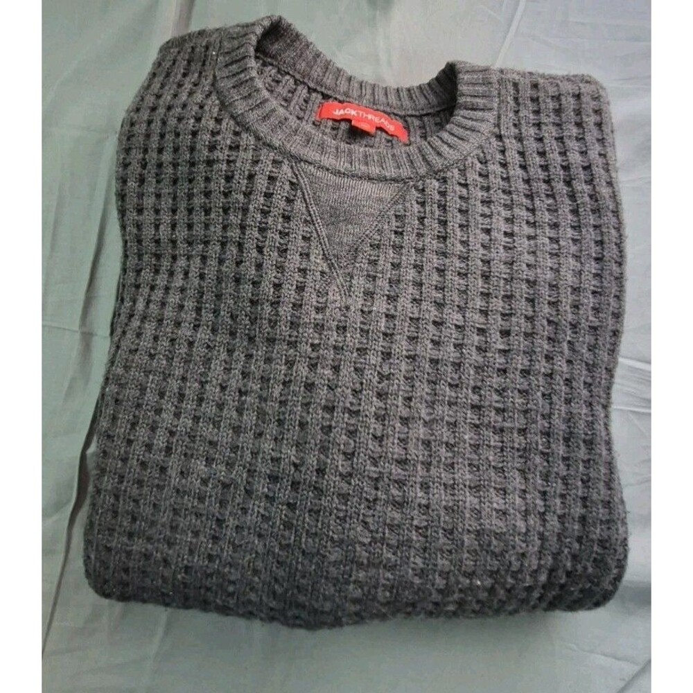 Jack Threads Waffle Knit Crew Neck Wool Blend Sweater Mens Size XL Charcoal Gray
